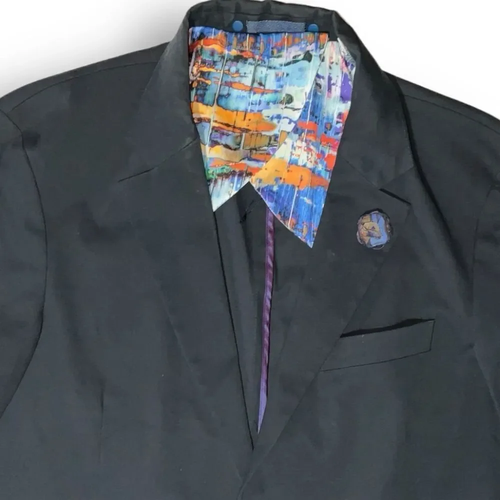 🎨 Robert Graham 40R Statement Blazer 🧠 Art Lined Julian Notch Lapel Boss Jacket